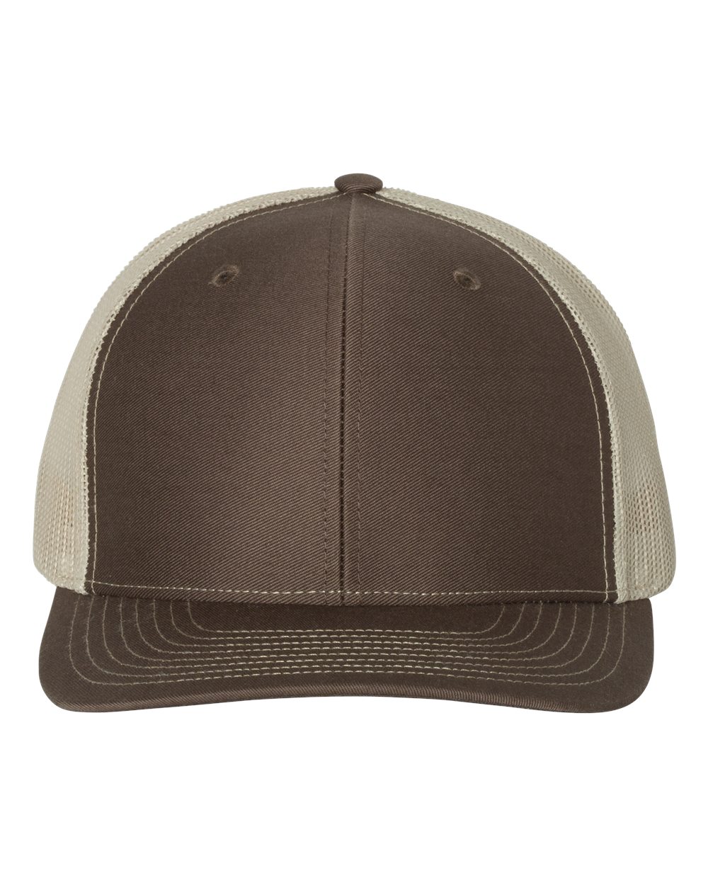 Brown and khaki Richardson 112 trucker cap front view