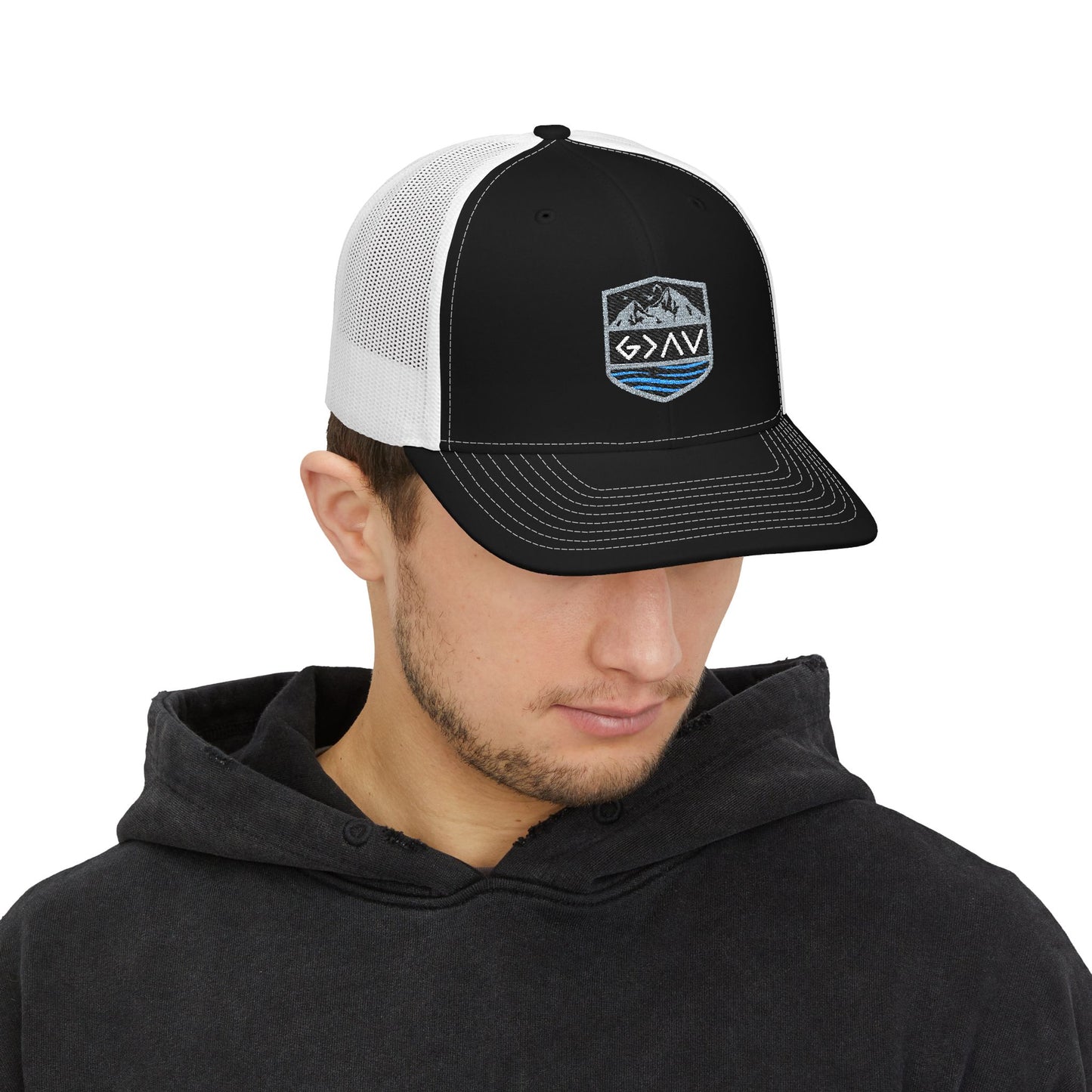 Embroidered Mountain Wave Trucker Cap — Outdoor Adventure Snapback