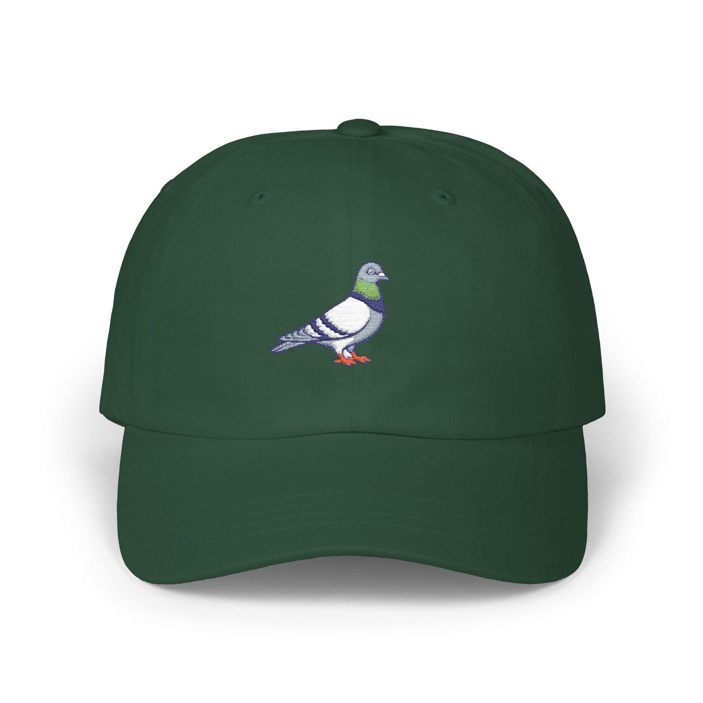 Pigeon on a Classic Dad Cap