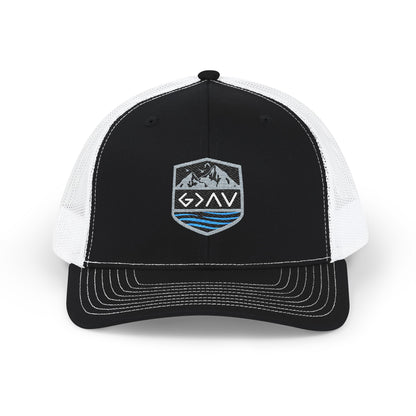 Embroidered Mountain Wave Trucker Cap — Outdoor Adventure Snapback