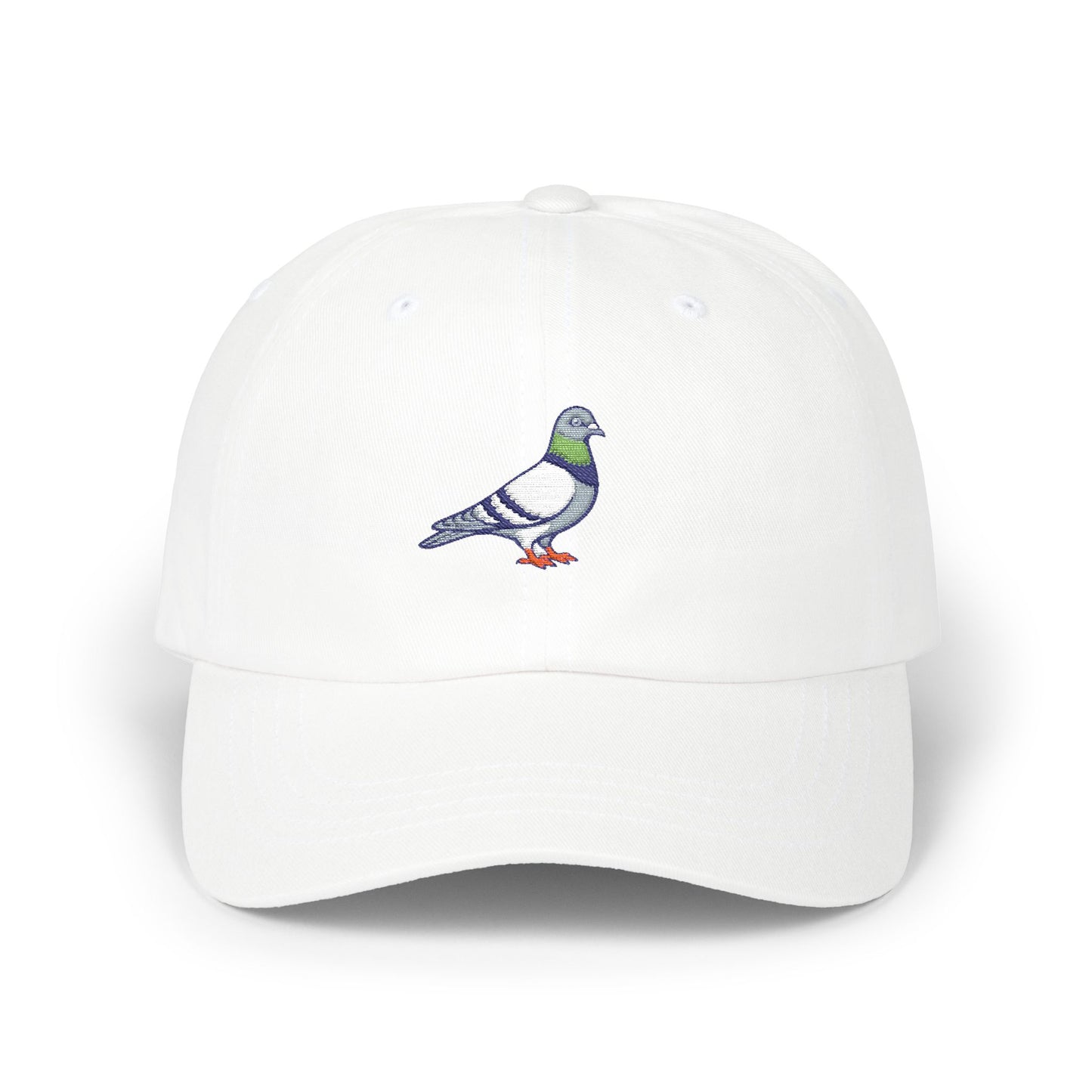 Pigeon on a Classic Dad Cap