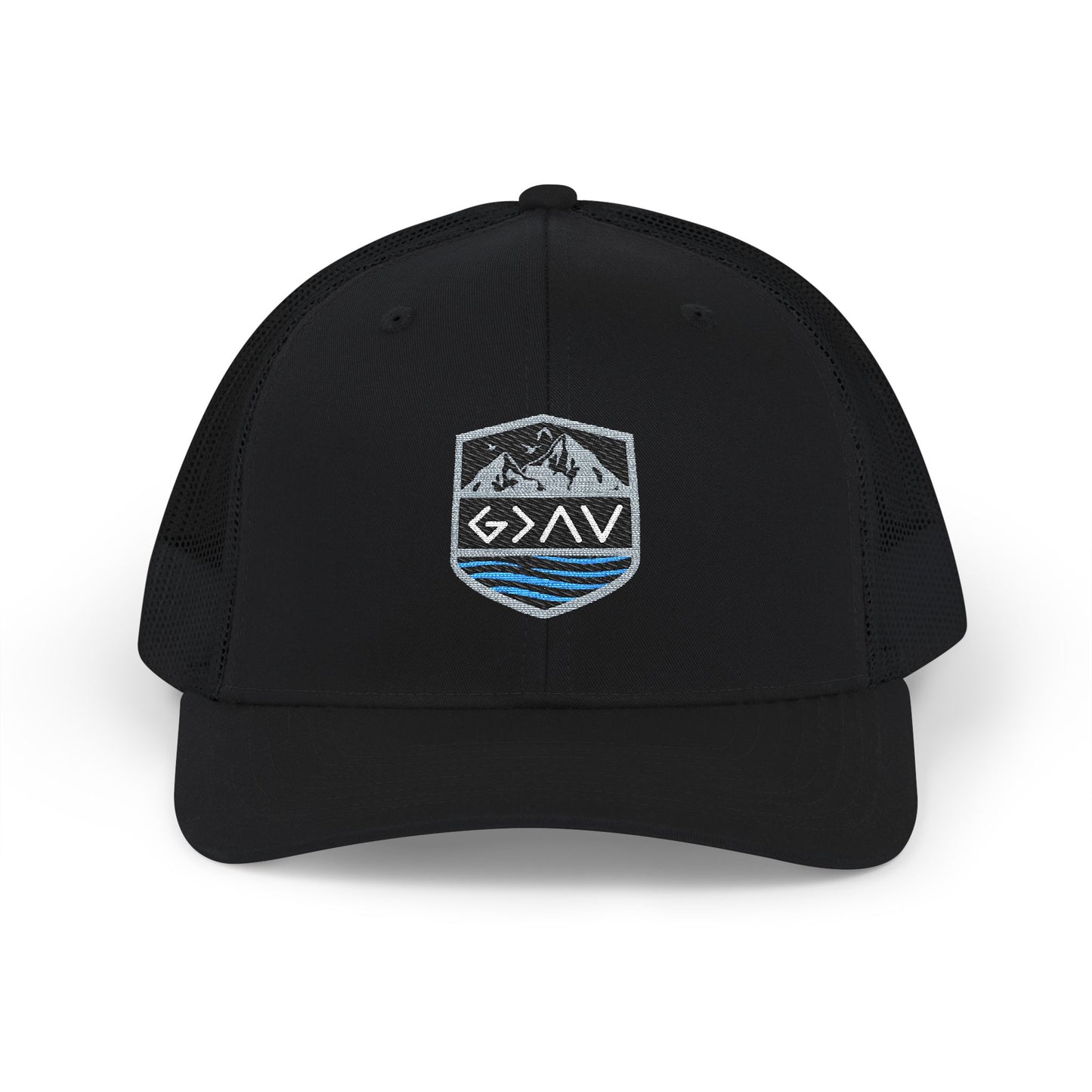 Embroidered Mountain Wave Trucker Cap — Outdoor Adventure Snapback