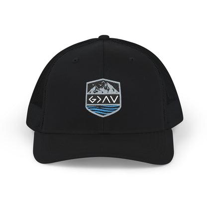 Embroidered Mountain Wave Trucker Cap — Outdoor Adventure Snapback
