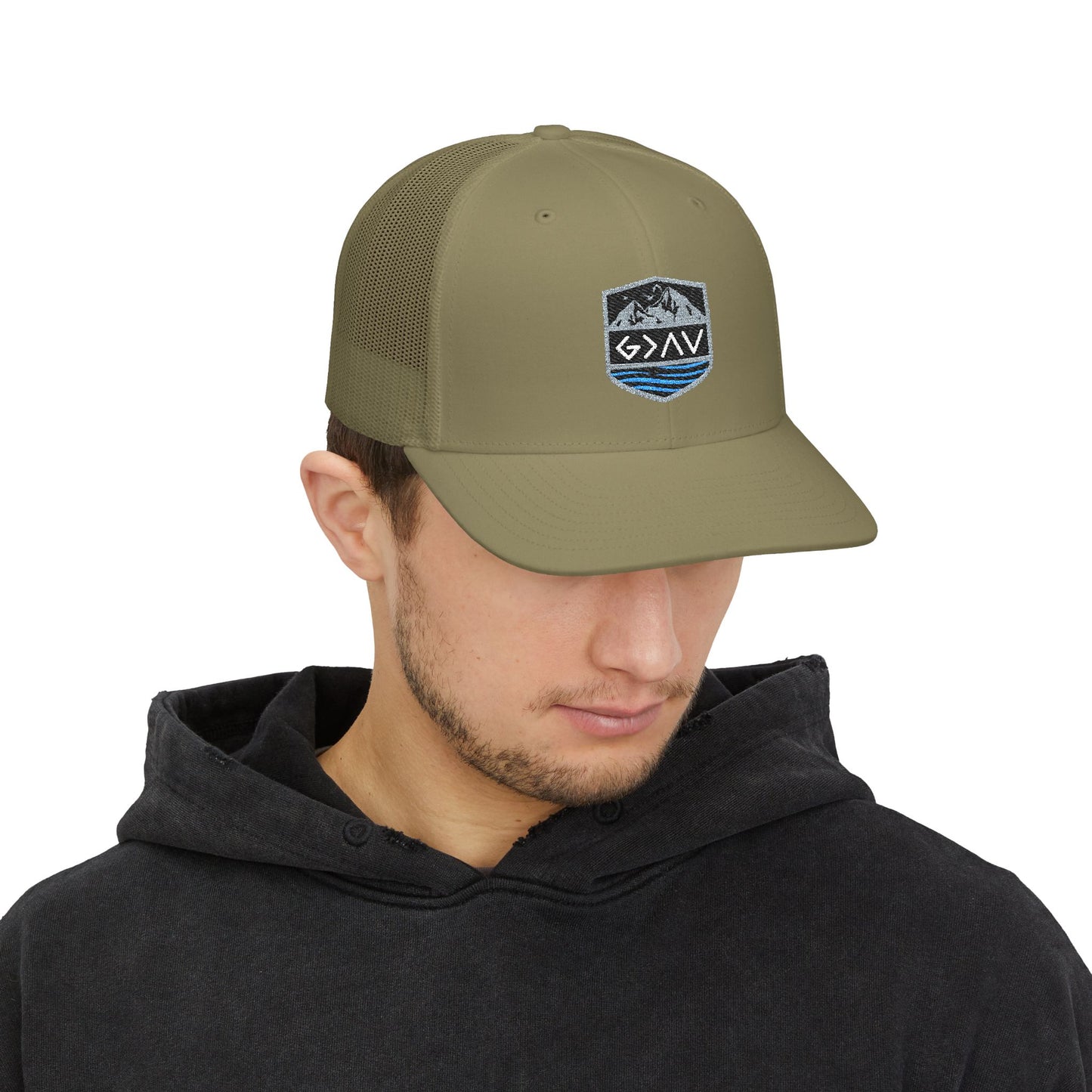 Embroidered Mountain Wave Trucker Cap — Outdoor Adventure Snapback