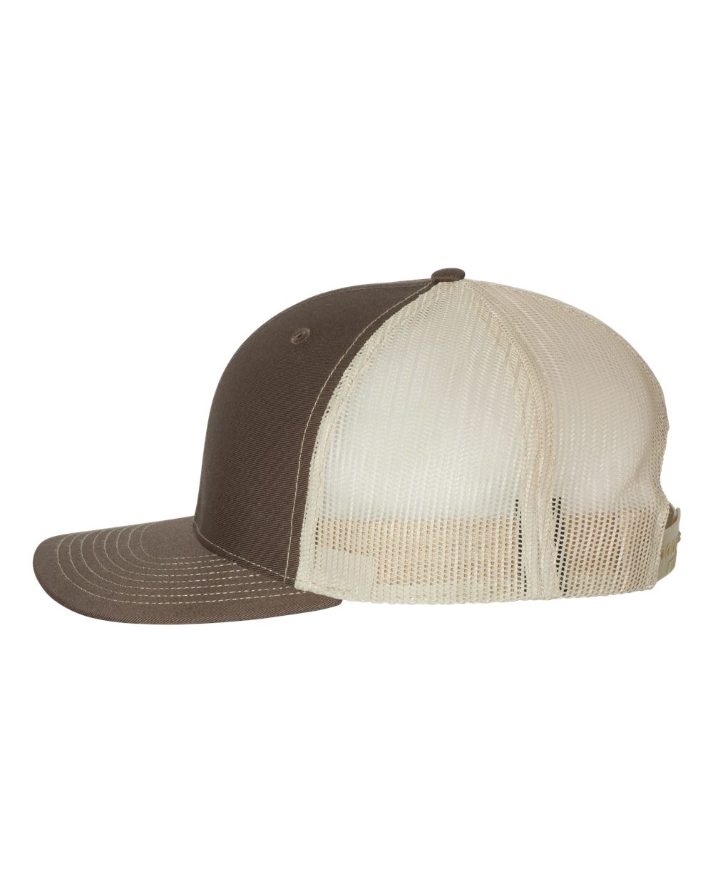 brown and khaki Richardson 112 trucker cap side view