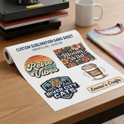 sublimation gang sheet sitting on a table